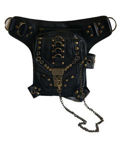 Unisex Steampunk Style Belt Bag - Wnkrs Black Punk Rectangular Shoulder Bag, Black Punk Shoulder Bag With Zipper Closure, Gothic Black Bag With Zipper Closure, Black Gothic Bag With Hardware, Edgy Black Bag With Hardware Details, Black Grunge Crossbody Shoulder Bag, Edgy Black Bag With Hardware, Edgy Black Bags With Hardware, Black Alternative Style Bags With Hardware