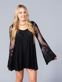 Show Me Your Mumu Fannie Flow Dress Lila Lace Caviar | Vegan Scene Flow Dress, Pretty Tan, Camilla Dress, Your Pretty, Mumu Dress, Black Short Dress, Tan Skin, Show Me Your Mumu, Bell Sleeve Dress