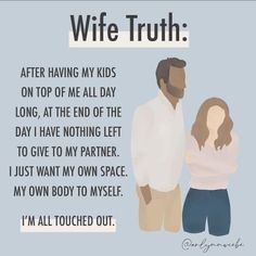 a man and woman standing next to each other with the words wife truth on it