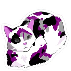 a purple and black cat sticker on a white background