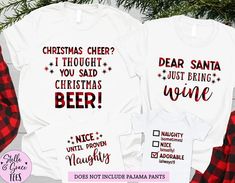 Funny Christmas Shirts Matching Family Christmas Tshirts Buffalo Plaid Christmas Party Funny Xmas Family Reunion Group Outfits Mom Dad Kids This listing is for ONE (1) Adult Unisex T-shirt (crew neck or v-neck) or (1) Adult Unisex Crew Neck Long Sleeve or (1) Baby Bodysuit (with short sleeves) or (1) Baby Tee or (1) Toddler Tee or (1) Youth Tee. ⚠️ PLEASE NOTE: NO PANT BOTTOMS INCLUDED  ⚠️ (All shirts are white) ❤ BS stands for 'Bodysuit' ❤ V-neck short sleeve t-shirts are only available as an option in the adult sizes. We offer: ❤ High quality prints that will last over time ❤ Comfortable & flattering fit ❤ Soft and Light weight, with just the right amount of Stretch ❤ Machine washable & dryer safe DESIGN ❤ All of our shirts and baby apparel are all created with the latest in garment prin Family Reunion Photos, Matching Family Christmas Shirts, Christmas T Shirt Design, Christmas Party Outfits, Buffalo Plaid Christmas, Funny Xmas, Family Christmas Pajamas, Family Humor, Funny Christmas Shirts