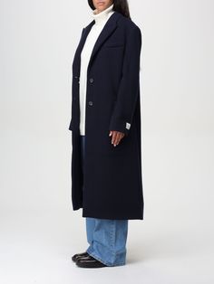 Coat CALVIN KLEIN Woman color Blue Calvin Klein Coat, Calvin Klein Collection, Blue Coats, Italian Fashion Designers, Calvin Klein Woman, Classic Pattern, Italian Fashion, Woman Colour, Blue Grey