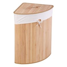 a wooden trash can with a white cover on it's lid and starfish decoration