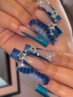 Multicolor  Collar    Color Nails,3D Nails Embellished   Nail,Hand & Foot Care Long Nails Nail Art, Summer Birthday Nails Coffin, Tah Beauty Nails, Summer Vegas Nails, Blue Nails Acrylic Summer, Nails Acrylic Birthday Set, Long Blue Acrylic Nails, Blue Nail Inspo Acrylic, Oldies Nails