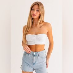 Eyelet Cropped Bandeau Top Spring Bandeau Crop Top, White Cropped Summer Tube Top, White Bandeau Crop Top For Day Out, Boutique Tops, Bandeau Top, Rodeo, Color White, Womens Tops, Velvet