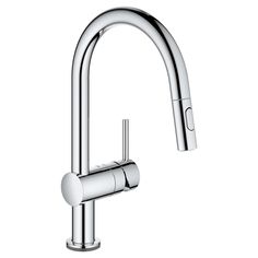 a chrome faucet on a white background