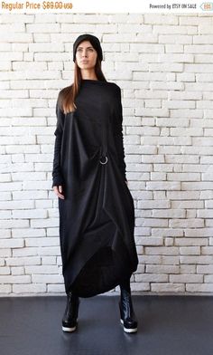 20% OFF Extravagant Black Long Sleeve Dress/Plus Size Maxi | Etsy Xl Mode, Loose Black Dress, Silvester Outfit, Alternative Dress, Black Tunic Dress, Plus Size Black Dresses, Maxi Dress Winter, Sukienki Plus Size, White Clothes