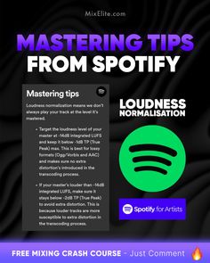 a flyer for an event with the text mastering tips from spotify