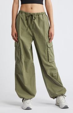 BP. Parachute Cotton Cargo Pants | Nordstrom Pants Nordstrom, Cotton Cargo Pants, Carpenter Pants, Green Pants, Adjustable Waistband, Sporty Outfits, Free Fabric, Bottoms Pants, Cargo Pants