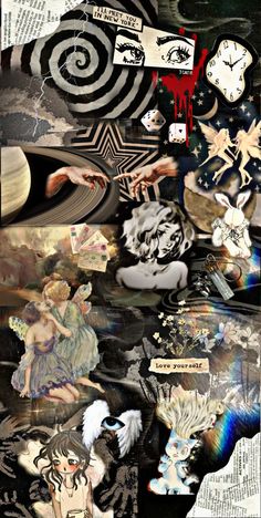 collage of various images and pictures with words on the bottom right corner, including an image of a woman surrounded by other objects