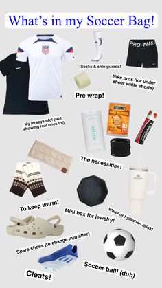 an image of what's in my soccer bag? info sheet with instructions on how to pack it