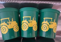 16oz Reusable Stadium BPA Free Green plastic cups affixed with a yellow farm tractor Perfect for beverages or favors and available in assorted quantities Items are ready to ship in 1-2 business days (excluding Saturday and Sunday) Standard shipping is 3-5 business days and Priority Shipping is 2-3 business days Farm Party Birthday, Tractor Party Favors, Tractor Party, Stadium Cups, Tractor Birthday, Farm Party, Plastic Cups, Farm Tractor, Birthday Favors