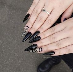 French Manicure Long Nails, Edgy Nails, Grunge Nails, Nails Polish, Black Nail