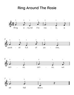 sheet music with the words ring around the rose