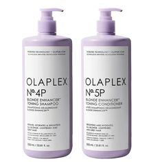 New & Authentic Olaplex Purple Blonde Enhancer Toning Shampoo & Conditioner Liter Set A Complete Toning Daily Hair Care That Strengthens, Hydrates And Neutralizes Brassiness While Keeping Hair Hydrated From Roots To Ends. Set Includes: No.4p Blonde Enhancer Toning Shampoo 1000ml : Highly Concentrated, Sulfate-Free Toning Shampoo To Neutralize Brassiness And Boost Brightness After One Use No.5p Blonde Enhancer Toning Conditioner 1000ml : Nourishing Conditioner That Delivers Toning, Brightness, An Purple Blonde, Olaplex Blonde, Olaplex Shampoo, Travel Size Shampoo, Toning Shampoo, Hair Color Shampoo, Clarifying Shampoo, Purple Shampoo, Color Shampoo