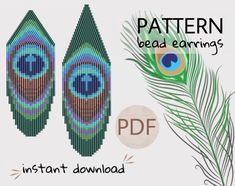 an image of peacock feather bead earrings with text that reads, pattern bead earrings instant download