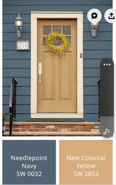 a blue house with yellow wreath on the front door and other colors to choose from