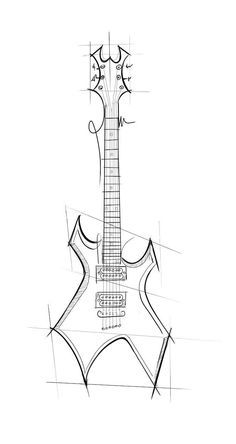 a drawing of an electric guitar with arrows pointing up to it's head and neck