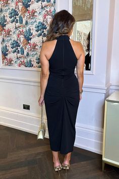 If you have a special occasion to attend, look no further than this halter neck midi dress from AX Paris. Designed with a high neck and pleat detail, this dress zips up the back. Featuring a knot front draped midi skirt with split, gathered back, and lining. Pair with statement heels, a matching bag, and your favourite accessories for a glam evening look! Dresses Halter Neck, Knot Skirt, Halter Neck Midi Dress, Skirt With Split, Statement Heels, Work Wear Outfits, Smart Dress, Lace Skater Dress, Midi Dress Party