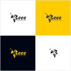 bee logo design with four different colors and black and yellow letters on the same side