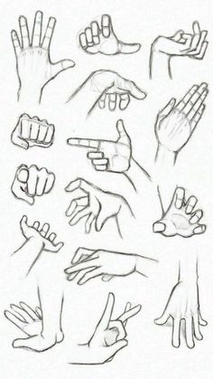 hand gestures drawn in pencil on white paper