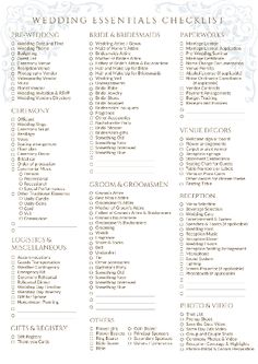 Printable wedding checklist with essential tasks and planning tips. Wedding Essentials Checklist, Wedding Vendors Checklist, Wedding List Checklist, Bride Checklist, Wedding Budget Worksheet, Wedding Planning Checklist Detailed, Wedding Planning Checklist Timeline, Wedding Checklist Detailed, Wedding Planner Printable