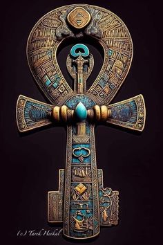 an egyptian cross with two symbols on it