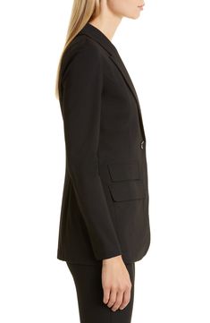 A staple for every wardrobe, this understated jacket features peaked lapels and a professional but soft fabric that is easy to care for. 48% nylon, 42% viscose, 10% spandex Machine wash, dry flat Imported Kobi Halperin, Lapel Blazer, Twill Jacket, Blazer Designs, Tuxedo Jacket, Tailored Blazer, Womens Blazers, Double Breasted Blazer, Wool Blazer