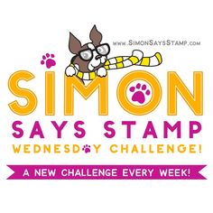 the simon says stamp logo with an image of a dog wearing a top hat and holding a paw