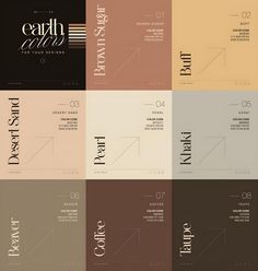 six different font styles and colors for each type of website design, including the logo