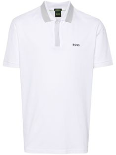 white stretch-cotton piqué weave logo print at the chest polo collar front button placket short sleeves ribbed cuffs straight hem Modern White Short Sleeve Polo Shirt, Classic Collared Polo Shirt With Logo, White Short Sleeve Polo Shirt With Ribbed Collar, White Polo Shirt With Ribbed Collar For Work, White Polo Collar T-shirt For Work, Collared Cotton Polo Shirt With Logo, Cotton Collared Polo Shirt With Logo, White Collared T-shirt For Work, White Cotton Polo Shirt With Branding