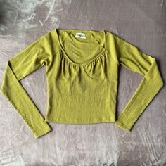 Urban Outfitters Olive Green Long Sleeve Top - Size: Medium - Olive Green/Yellow Green Color - No Tags But Never Worn Yellow Stretch Long Sleeve Top, Olive Stretch Summer Tops, Olive Stretch Top For Summer, Summer Stretch Olive Tops, Stretchy Olive Summer Tops, Trendy Yellow Long Sleeve Crop Top, Trendy Yellow Long Sleeve Tops, Urban Outfitters Yellow Cotton Top, Yellow Urban Outfitters Top For Spring