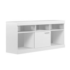 a white bookcase with three bins on the bottom and two shelves below it