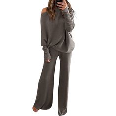 PRICES MAY VARY. [Pants] High waisted, wide leg, can easily match other top [Top] Crewneck, batwing sleeves, fitted cuffshands can move flexibly [Occasion] Stylish in it to shop on street, or go to party, slouchy at home as loungewear, pajamas sets, cute matching lounge set for women Easy to wear this to a casual meal, camping, walking dog, jogging [Care Instruction] Made of polyester, Machine Washable. No Bleach. Choose correct mode if need ironing. If any concern on size, pls leave it in custo Sweatsuit Outfits, Ribbed Loungewear, Wide Leg Pants Outfits, Loungewear Outfits, Sweatsuit Set, Pullover Outfit, Oversized Knitted Sweaters, Pantalon Large, Loose Tops