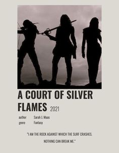 a poster with three silhouettes of people holding swords