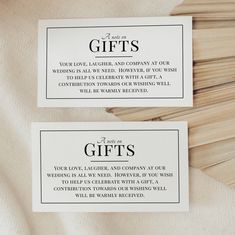 two business cards sitting on top of each other next to some matchesticks with the words, give us gifts