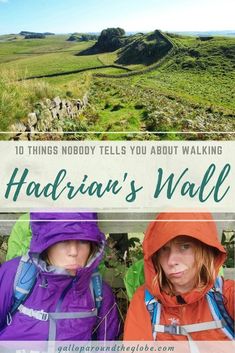 two children wearing raincoats and backpacks with the title, 10 things nobody tells you about walking hadrian's wall