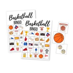 two printable basketball game cards with different items