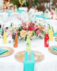 the instagram page shows an image of a table with flowers and drinks on it