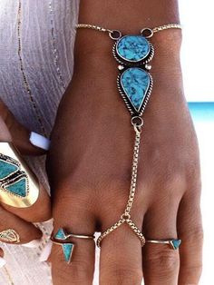 Vintage Turquoise With Ring Bracelet Accessories – rrdeye Festival Bracelets, Finger Bracelets, Cheap Bracelets, Leg Chain, Womens Bracelet, Gold Diamond Wedding Band, Trends 2024, Silver Accessories, Vintage Turquoise