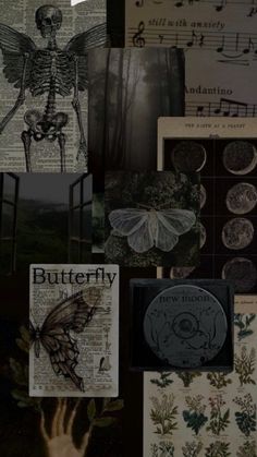 many different pictures are arranged together in this collage, including an image of a skeleton and other items