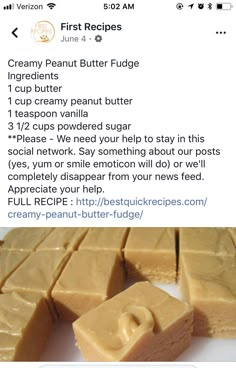 the recipe for peanut butter fudge is shown on an instagram page, and it appears to be made from scratch