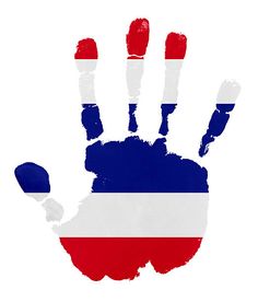 a hand print with the flag of thailand painted on it's left side in red, white and blue