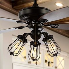 a ceiling fan with light bulbs hanging from it