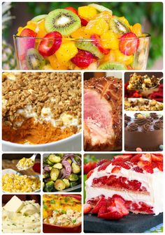 a collage of different foods and desserts with the words fruit salad on it