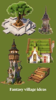 an image of fantasy village ideas for minecraft or other projects in the style of pixel art