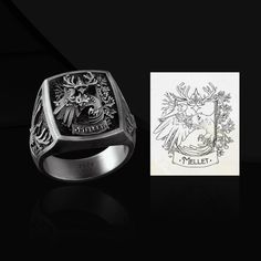 Custom Mellet Family Crest Signet Ring Coat Of Arms Ring Custom Rings For Men Custom Coat Of Arms Ring Men Heraldic Family Crest Ring Gift Made to Order Designs   3D Style Handmade Design We make your ring size in the dimensions you want. Please make sure you give us the correct ring size when placing your order. We recommend that you have your measurements properly measured at your local jeweler. Our team can assist with any other questions you may have about finding the best fit for you. Detai Pinky Signet Ring Family Crest, Formal Signet Ring With Coat Of Arms, Gift Coat Of Arms Signet Ring, Signet Ring Men Family Crest, Family Crest Signet Ring, Family Crest Rings, Mens Pinky Ring, Unique Mens Rings, Unique Silver Rings