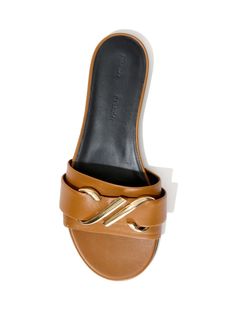 Proenza Schouler Monogram Slide Sandals leather gold-tone logo plaque open toe branded insole flat rubber sole Ladies Sandals, Clog Heels, Sandals Leather, Dolce E Gabbana, Flat Sneakers, Fall Shoes, Brown Sandals, Proenza Schouler, Top Model