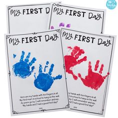 three handprinted cards for first day of school