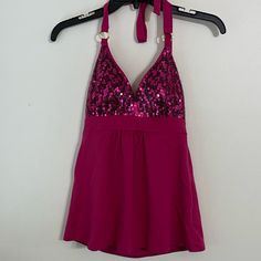 Victoria Secret Halter Bra Top Sequin Fuchsia Pink New Without Tags Size Small Padded Top With Removable Pads Victoria's Secret V-neck Top For Party, Victoria's Secret V-neck Party Top, Victoria's Secret Summer Party Top, Victoria's Secret Pink Tops For Night Out, Red Lace Bodysuit, Sequin Pink, Halter Bra Top, Victoria Secret Pink Sweatshirts, Halter Bra